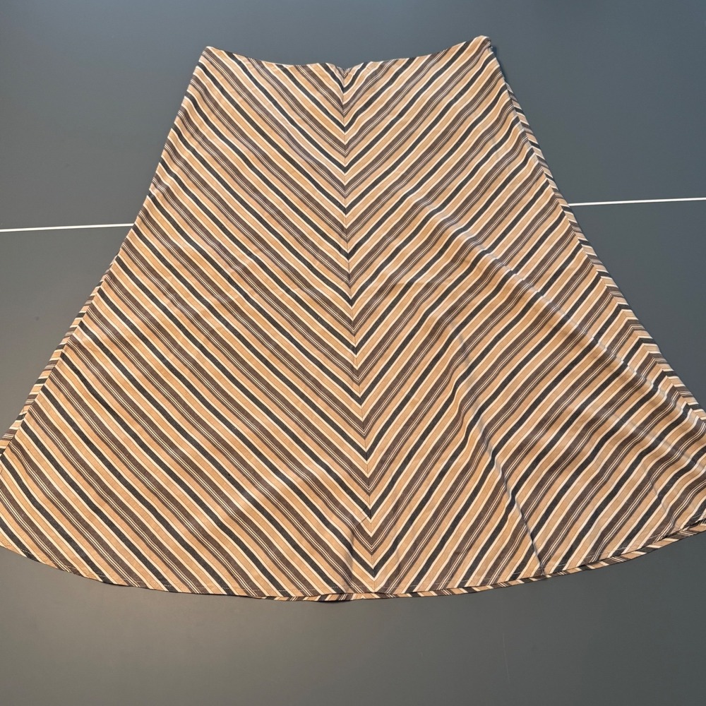 Vintage Hillard & Hanson 100% Silk Linen Chevron Stripe A-Line Midi Skirt Boho
